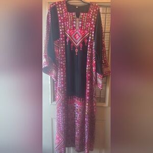 Elegant Pink and Black Palestinan Embroidered thobe/ Dress